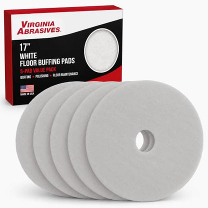 White Floor Maintenance Pads, High-Gloss Buffing & Polishing, 17" - 5 Pack - color: White, size: 17"