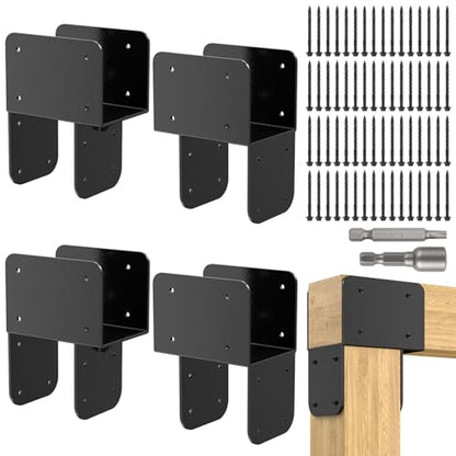 4x6 Stainless Steel Pergola Brackets, Heavy Duty Post Cap Tie Bracket 4Pcs - size: 6x6 4pcs, style: End