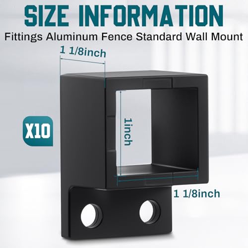 Zonon 10 Pcs 1 x 1 1/8in Aluminum Fence Brackets, Black Flat Rail Mount