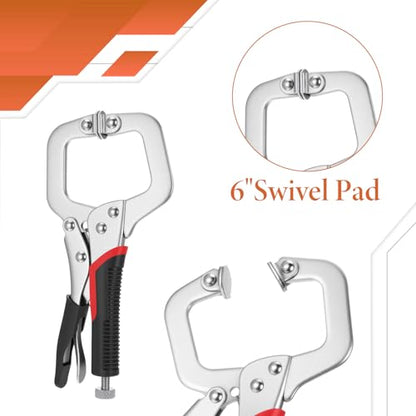 4 Pcs 6 Inch C Clamp Locking Pliers Vise Grip Clamps Heavy Duty Vise Grip Welding Clamp With Swivel Pads for Woodworking, Welding, Building,Home,Metalworking,Auto Repair - size: 6 Inch,Set of 4,Black