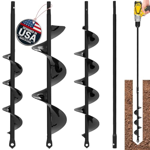 Auger Drill Bit for Planting 3 Pack with Extension - 3/8'' Hex Drive Drill - size: 1.6" x 12" + 3" x 12" + 2.6" x 15" With Extension