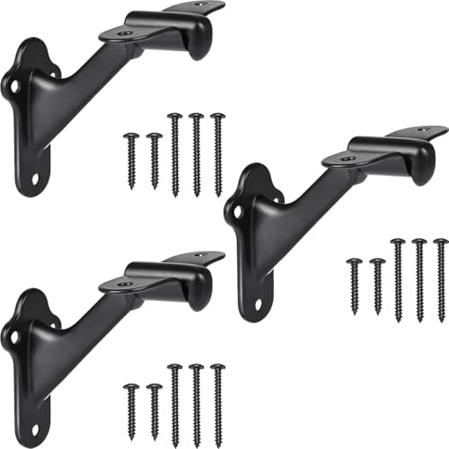 RealPlus Handrail Stair Brackets 3pcs Heavy Duty Hand Rail Bracket with Screws for Stairways Staircase Railing Bracket (Matte Black) - color: Matte Black