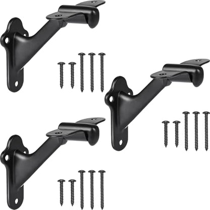 RealPlus Handrail Stair Brackets 3pcs Heavy Duty Hand Rail Bracket with Screws for Stairways Staircase Railing Bracket (Matte Black) - color: Matte Black