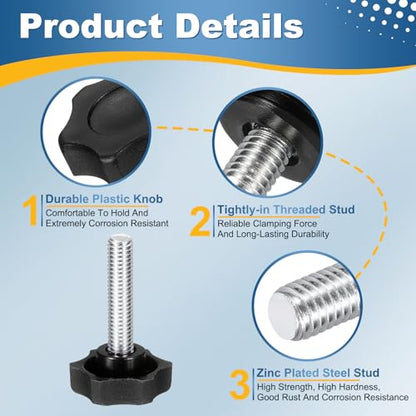 HARFINGTON 4 Pcs Star Knobs Handles M8 x 35mm (1.25mm Pitch) Male Thread Metric Carbon Steel Hand Tightening Clamping Screws Threaded Stud Knob Bolts for Woodworking Jigs, Black - size: M8 x 35mm