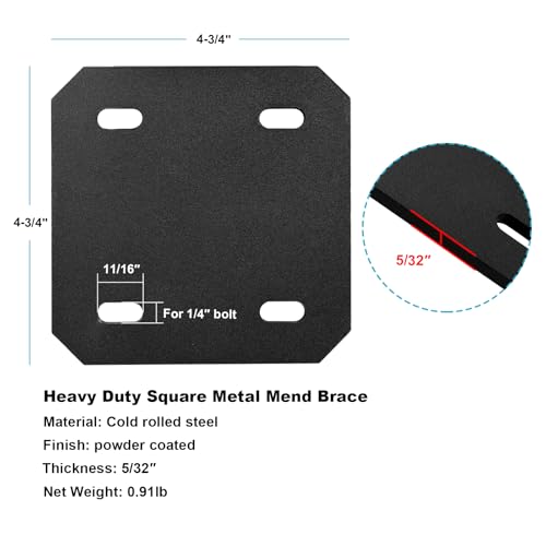 6 Pack Square Mending Plates,Slotted Hole for 1/4" Bolt