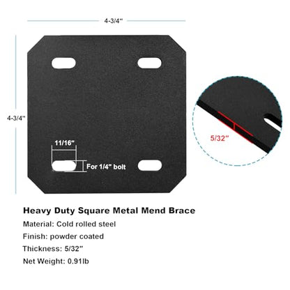 6 Pack Square Mending Plates,Slotted Hole for 1/4" Bolt
