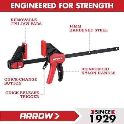 ARROW 4-Piece 6"(2) & 12"(2) Bar Clamps for Woodworking with 150LBS Force - size: 12"(2) & 6"(2)