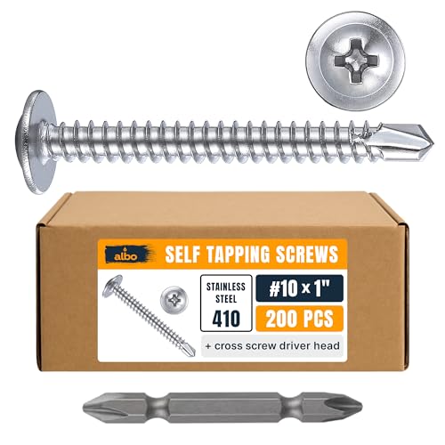 ALBO 200 PCS, #10 x 1 Stainless Steel Self Tapping Screws, 410 Stainless Truss Head Sheet Metal Screws, Self Drilling Screws for Steel & Aluminum, Magnetic Fasteners - color: Silver, size: #10 x 1"