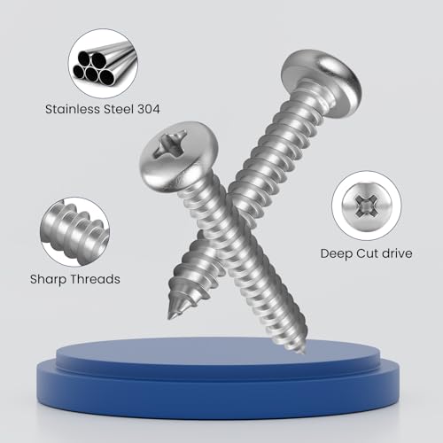#8 x 1 Inch Pan Head Wood Screws, Phillips Drive, Stainless Steel 304 (18-8), Self Tapping for Wood, Sheet Metal Screws, 100 Pack - color: Silver, size: #8 x 1"