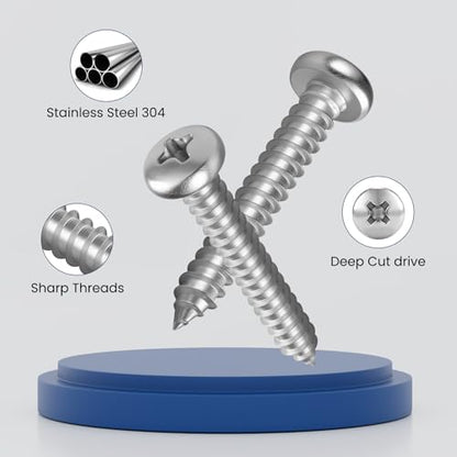 #8 x 1 Inch Pan Head Wood Screws, Phillips Drive, Stainless Steel 304 (18-8), Self Tapping for Wood, Sheet Metal Screws, 100 Pack - color: Silver, size: #8 x 1"