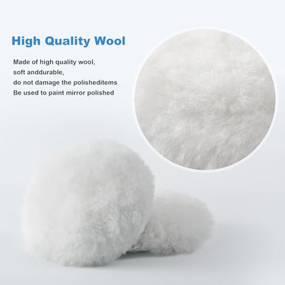 S SATC Wool Polishing Buffing Pad Set with 5PCS 3 Inch Wool Buffing Wheel for Drill, Hook and Loop Back Pad with M10 Drill Adapter, Compound Waxing and Polishing for Car Polisher - size: 3 Inches-7PCS