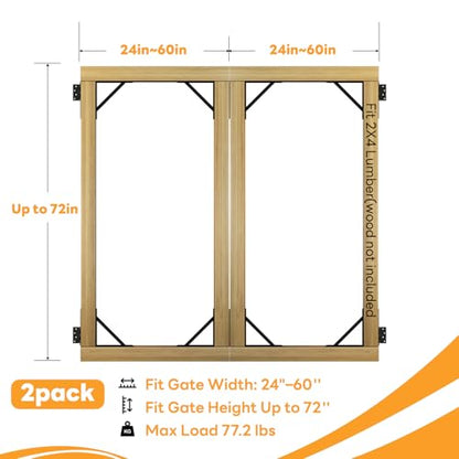 DIYHD 2 Pack Heavy Duty Anti-Sag Gate Kit for 2x4 Lumber, Fits 24"-60" Wide - size: Kit - 2 Packs (No Latch)