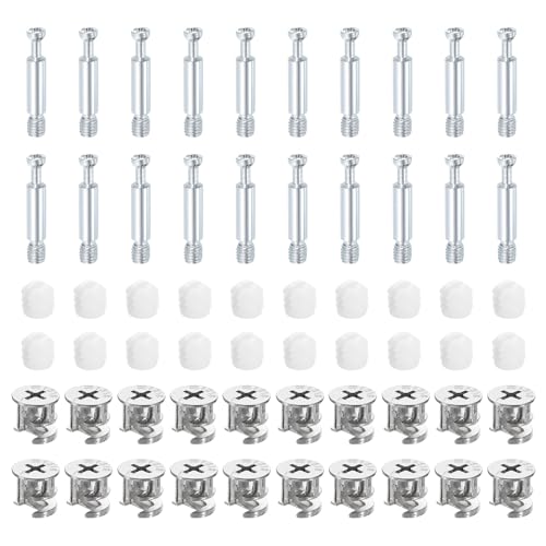 uxcell 30Set 15x14mm Furniture Cam Lock Fitting with 5.8x35mm Dowel Fasteners, 3-in-1 Metal Furniture Board Connecting Screws Bolts Assortment Kit for Cabinets Chairs Drawer - size: 5.8 x 35mm