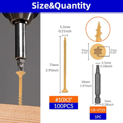 100Pcs 3.5 Inch Deck Screws #10 x 3-1/2" for Outdoor Woodworking Projects - size: 10 x 3-1/2"