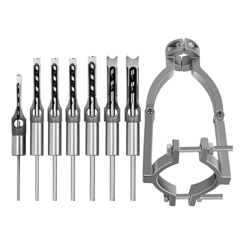 Woodworking Square Hole Drill Bits with Adapter, 1/4, 5/16, 3/8, 2/5, 1/2, 9/16, 5/8 Wood Mortising Chisel Set Wood Square Hole Mortising Chisel Drill Bit for Mortising Machines