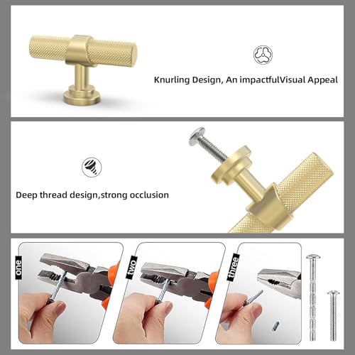 10 Pack Cabinet knurled Knobs Brushed Gold Kitchen Cabinet Knobs Aluminum and Zinc Alloy Drawer Pulls Solid Cabinet Hardware - color: Brushed Gold, size: 1.38'' Diameter(35mm)