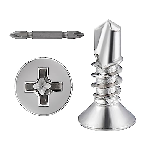 Wensilon（600pcs）#8×1/2”for Sheet Metal Self-Tapping Screws 410 Stainless Steel Flat Head High-Strength Quick self-Drilling Screws - color: Silver, size: #8X1/2"