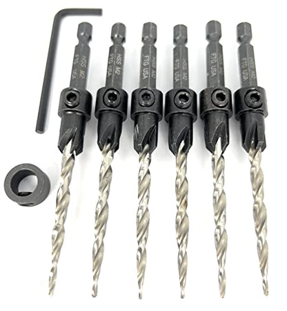 FTG USA 6 Pc #10 (3/16") Tapered Countersink Drill Bit Set with 1 Stop - size: #10, style: Same Sort 6 Pc