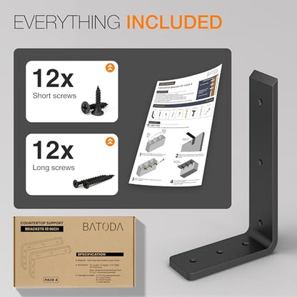 BATODA 10” Countertop Support Steel Brackets (4 PCS), Heavy Duty L Bracket - size: 10 Inch
