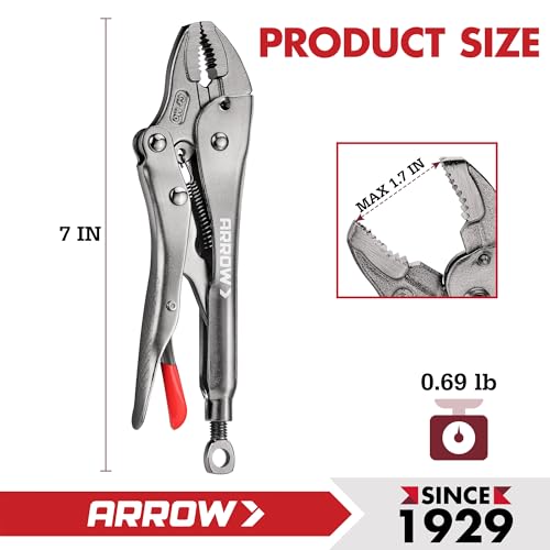 ARROW 7" Curved Jaw Locking Pliers with Screw Extractor - size: 7 inch
