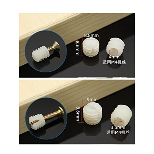 MEETOOT 100pcs Plastic Hinge Dowel Inserts Kit 4x10mm Toothed Machine Thread Opening Plastic Dowel and M4x10 Screws