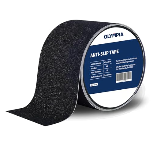 NORTHSKY Olympia 6 Inch x 60 Foot Anti Slip Tape, 45-Grit Friction, Non-Slip Traction Grip for Stairs, Waterproof Grip Tape Safety Non Skid Tape for Steps Anti-Slip Traction Tape Black - size: 6“