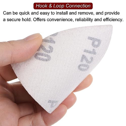 HARFINGTON 100pcs Triangular Hook & Loop Sandpapers 120 Grits 3-1/8" Aluminum Oxide Sanding Pads Random Orbital Mouse Detail Sander Papers Oscillating Multi Tool Sheets - size: 120 Grits