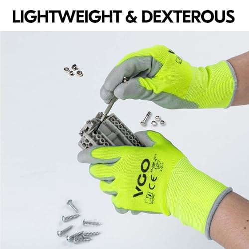 Vgo... 15Pairs PU Coated Safety Work Gloves,Gardening Gloves (PU2103,M) - color: Yellow, size: Medium