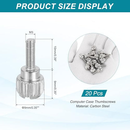 MECCANIXITY 20 Pcs M3x10mm PC Computer Case Thumbscrews, Carbon Steel Nickel Plated Knurled Thumb Screws Bolts Fasteners for Computer Cover, Motherboard, Fan, Power Supply, Silver - color: Silver, size: M3x10mm