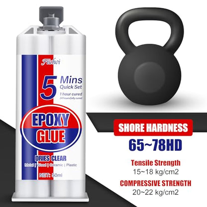 5 Minute Epoxy Glue, 3.4oz Fast Curing Epoxy Resin Kit, Clear 2 Part Epoxy Adhesive for Metal, Plastic, Wood, Ceramic, Glass, Fiberglass and More - Waterproof, Universal, Strong Bond Repair Glue