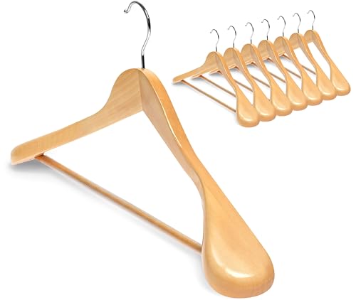 Coat Hanger 8-Pack, MEQUTION Wood Hangers Trouser Hangers Extra Wide Shoulder Wooden Hangers for Heavy Coat, Sweater, Skirt, Suit, Pants, Retro Finish (Natural) - color: Natural