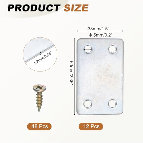 uxcell Flat Straight Brace Bracket 2.36"x1.5" Iron Shelf Support 12Pcs - color: Silver Tone, size: 2.36"x1.5"