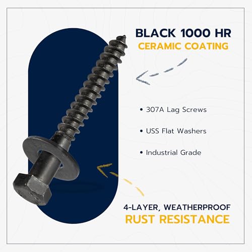 5/16 x 2-1/2 (50 Pack) Lag Screw Kit, 50 Screws and 50 Washers, Ceramic Black Ruspert Coating for Exterior Use, Meets ASTM A307 and ASME B18.2.1, Industrial/Commerical Grade by Makers Bolt - size: 5/16 x 2-1/2