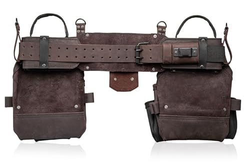 LAUTUS Heavy Duty Top Grain Leather Tool Belt for Framers, Carpenters & Electricians, 18 Pockets, Hammer Holder, 2 D-Rings, 2 Loops, Tape Measure Clip, Thick Belt