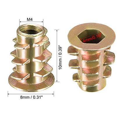 uxcell Furniture Threaded Insert Nuts Zinc Alloy M4 Internal Threads 10mm Length 20pcs - size: M4x10mm