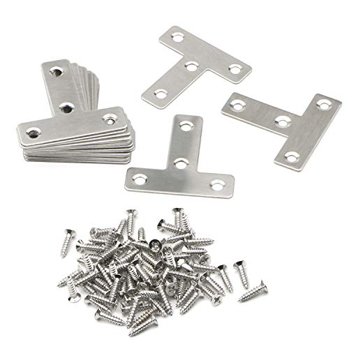 20Pack 4 Holes Angle Plate Corner Brace Flat T Bracket, 50mm x 50mm - style: T Shape