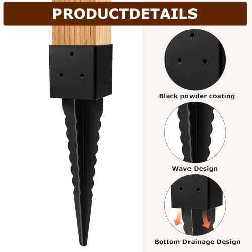 4"x4" Fence Post Anchor Ground Spike, (Actual: 3.6"x3.6")
