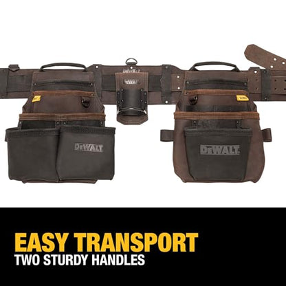 DEWALT Leather Tool Belt Organizer with 18 Pockets, Heavy Duty Construction (DWST550113) - size: One Size, style: Leather Tool Rig