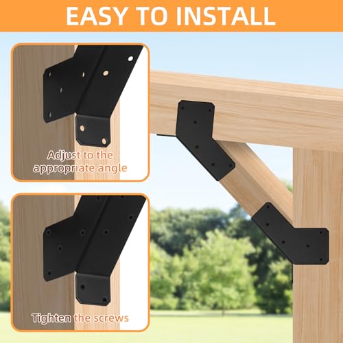 45-Degree Angle Bracket, Adjustable Heavy Duty Connector Brace for 2x4, 4x4 Post 45-Degree Pergola Support Brace for Pergola, Gazebo Wood Post 2 Pairs