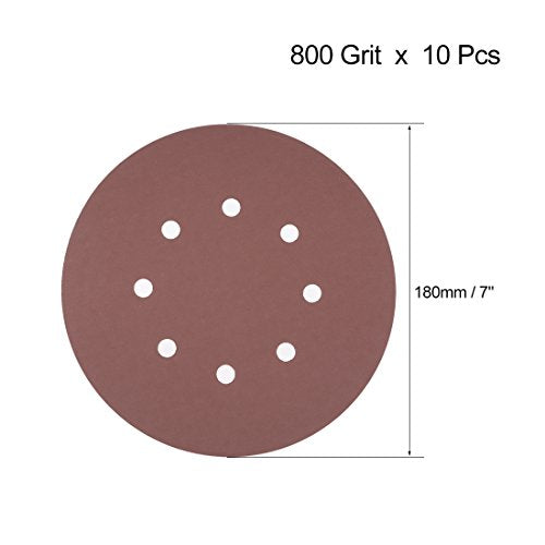 uxcell 10Pcs 7 Inch 8 Hole Hook and Loop Sanding Disc 800 Grit Flocking Sandpaper Random Orbital Sander Paper - size: 800 Grit