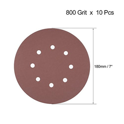 uxcell 10Pcs 7 Inch 8 Hole Hook and Loop Sanding Disc 800 Grit Flocking Sandpaper Random Orbital Sander Paper - size: 800 Grit