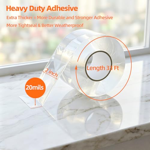 2”×98.4Ft Clear Window Weather Sealing Tape, 20 mils Thick No Residue - size: 2”×98.4Ft