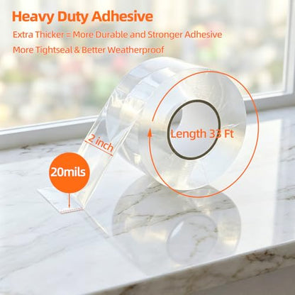 2”×98.4Ft Clear Window Weather Sealing Tape, 20 mils Thick No Residue - size: 2”×98.4Ft