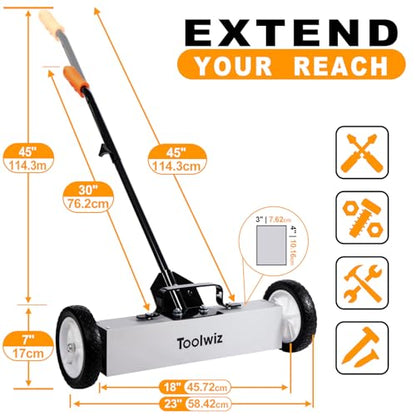 Toolwiz 18 Inches Magnetic Sweeper with Wheels 26 Lbs Quick Release - size: 18 inches