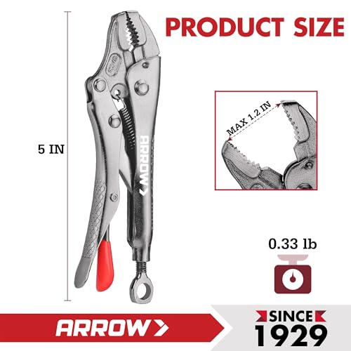 ARROW 5" Curved Jaw Locking Pliers with Screw Extractor - size: 5 inch