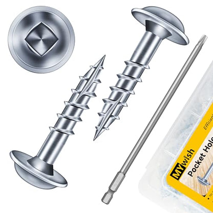 Mywish 600Pcs Pocket Hole Screws 1 Inch, Wood Screws #8 x 1 Washer Head Square Drive Self Tapping Pocket Screws, Zinc Plated, with 150MM Pocket Hole Drill Bit - color: Zinc-Plated, size: #8 x 1"
