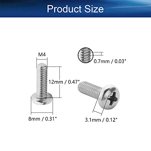 30Pcs M4-0.7 x 12mm Pan Head Phillips Machine Screws - size: M4 x 12mm