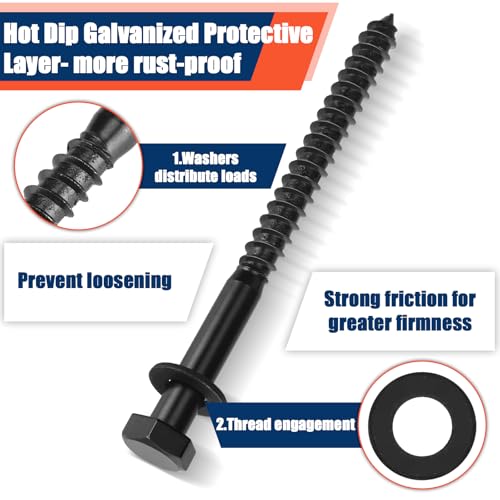 Tandefio 50 Pack 1/2''X 6'' Lag Bolts Screw with Washer Galvanized, Black - size: 1/2''x 6''