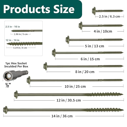40PCS Timber Screws 5/16 x 14 Inch, Heavy Duty Lag Screws, Lag Bolts - size: 40PCS 5/16 X 14 inch