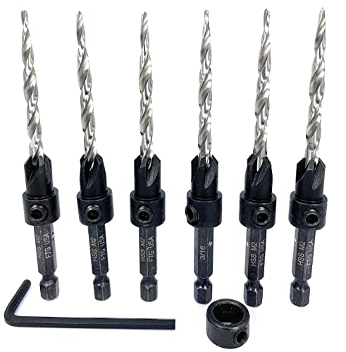 FTG USA 6 Pc #10 (3/16") Tapered Countersink Drill Bit Set with 1 Stop - size: #10, style: Same Sort 6 Pc